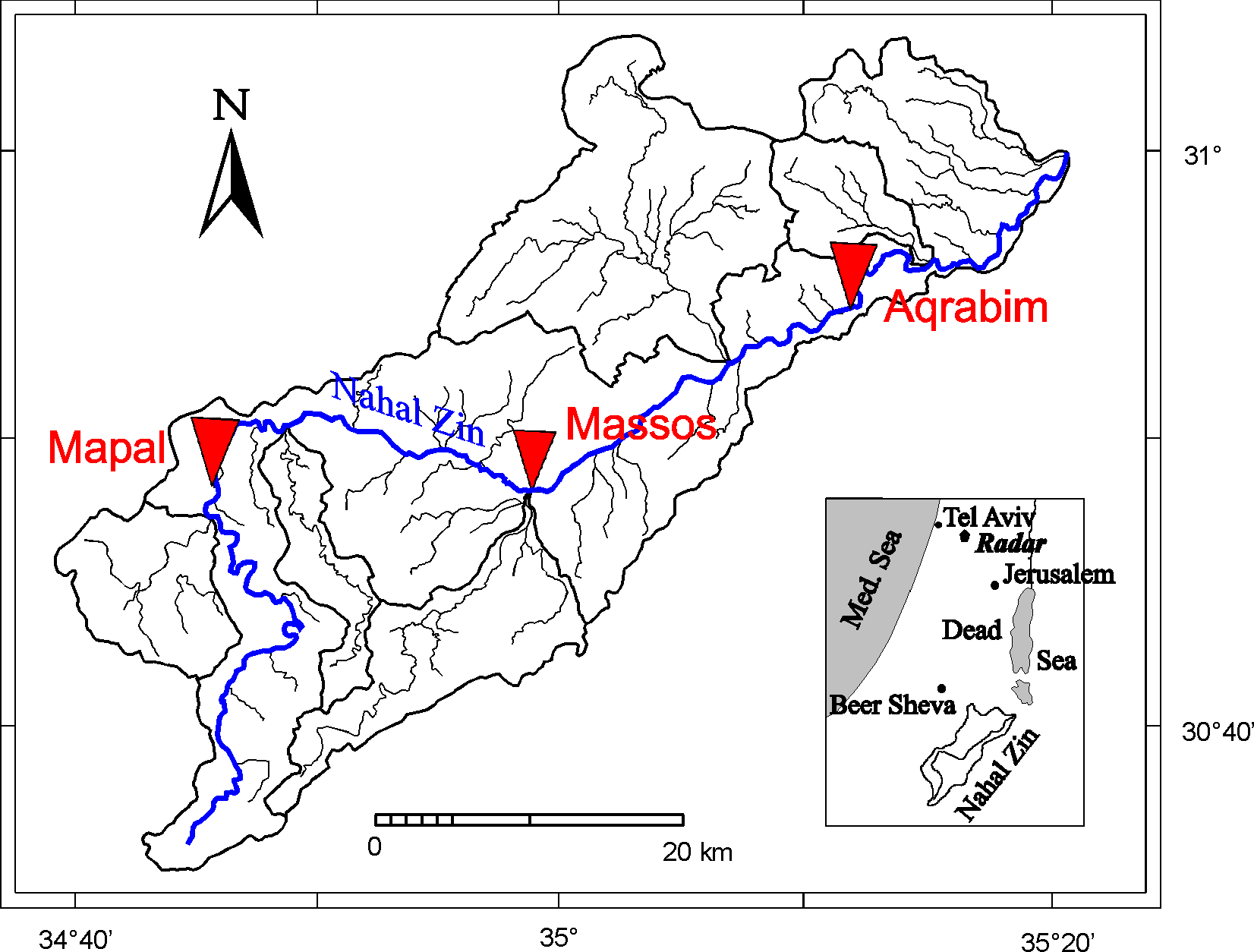 Catchment and main hydrometric stations